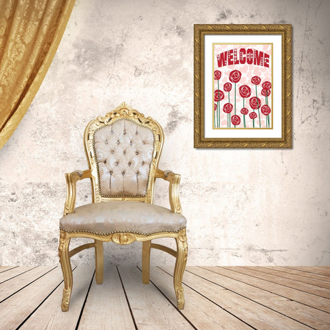Welcome Roses Gold Ornate Wood Framed Art Print with Double Matting by Kimberly, Allen