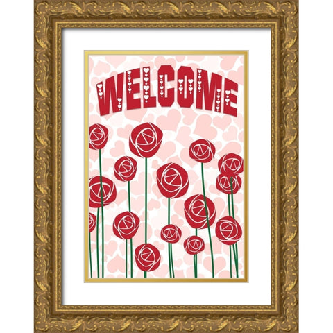 Welcome Roses Gold Ornate Wood Framed Art Print with Double Matting by Kimberly, Allen