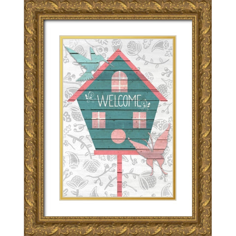 Welcome Birdhouse Gold Ornate Wood Framed Art Print with Double Matting by Kimberly, Allen