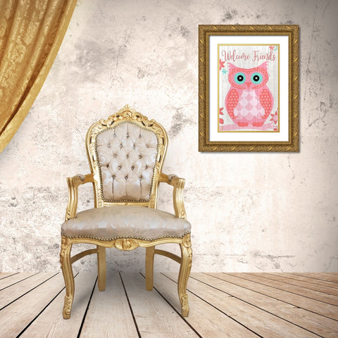 Welcome Owl Gold Ornate Wood Framed Art Print with Double Matting by Kimberly, Allen