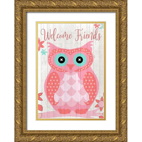 Welcome Owl Gold Ornate Wood Framed Art Print with Double Matting by Kimberly, Allen