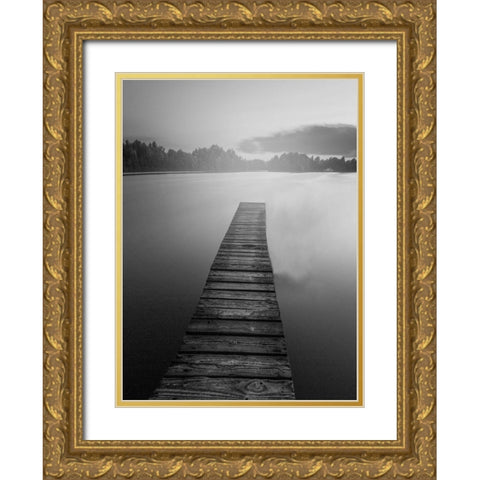 At the Dock BW Gold Ornate Wood Framed Art Print with Double Matting by Kimberly, Allen
