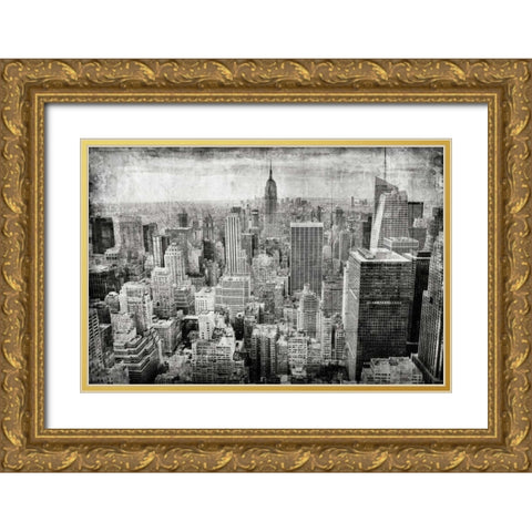 Manhattan Fom The Sky Gold Ornate Wood Framed Art Print with Double Matting by Allen, Kimberly