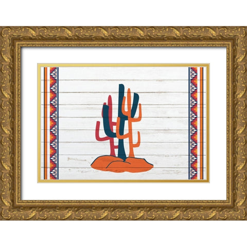 3 Cactus Gold Ornate Wood Framed Art Print with Double Matting by Kimberly, Allen