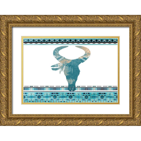 Southwest Blue Gold Ornate Wood Framed Art Print with Double Matting by Kimberly, Allen