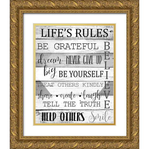 Lifes Rules Grey Gold Ornate Wood Framed Art Print with Double Matting by Kimberly, Allen