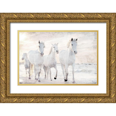 Beach Runners Gold Ornate Wood Framed Art Print with Double Matting by Allen, Kimberly