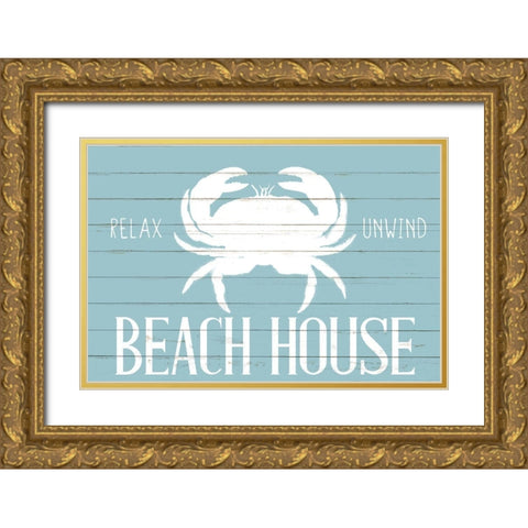 Beach House Crab Gold Ornate Wood Framed Art Print with Double Matting by Allen, Kimberly