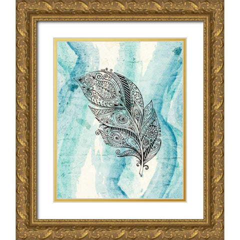 Henna Feather 1 Gold Ornate Wood Framed Art Print with Double Matting by Allen, Kimberly