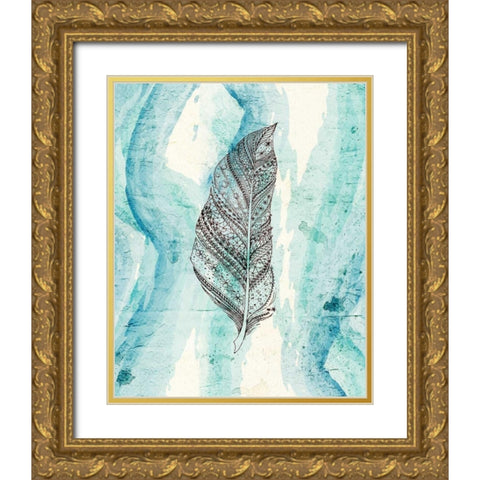 Henna Feather 2 Gold Ornate Wood Framed Art Print with Double Matting by Allen, Kimberly
