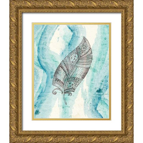 Henna Feather 3 Gold Ornate Wood Framed Art Print with Double Matting by Allen, Kimberly
