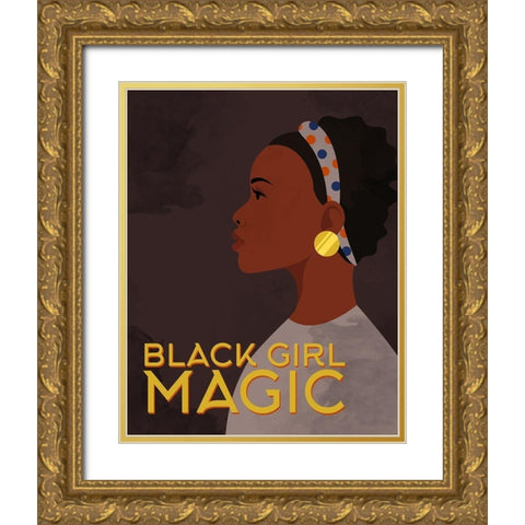_Black Girl Magic Gold Ornate Wood Framed Art Print with Double Matting by Allen, Kimberly