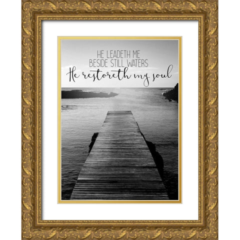 He Leadeth Me Gold Ornate Wood Framed Art Print with Double Matting by Allen, Kimberly