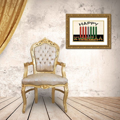 Happy Kwanzaa Gold Ornate Wood Framed Art Print with Double Matting by Allen, Kimberly