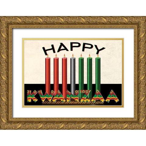 Happy Kwanzaa Gold Ornate Wood Framed Art Print with Double Matting by Allen, Kimberly