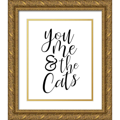 You Me Cats Gold Ornate Wood Framed Art Print with Double Matting by Allen, Kimberly