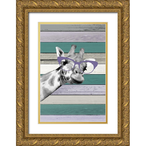 Giraffes Glasses 1 Gold Ornate Wood Framed Art Print with Double Matting by Allen, Kimberly