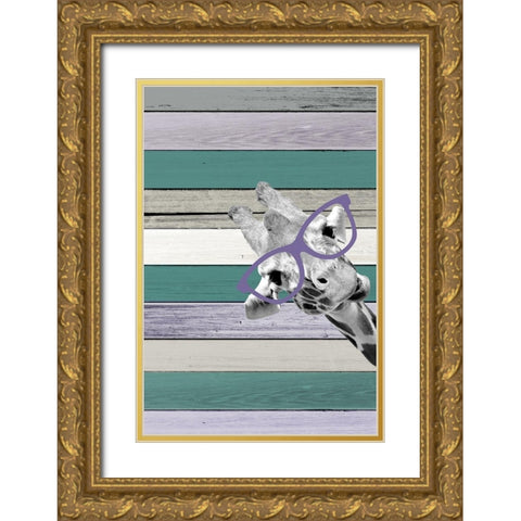 Giraffes Glasses 3 Gold Ornate Wood Framed Art Print with Double Matting by Allen, Kimberly