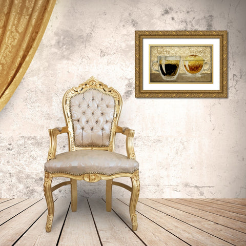 Damask Coffee 1 Gold Ornate Wood Framed Art Print with Double Matting by Allen, Kimberly