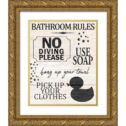 Bath Rules 1 Gold Ornate Wood Framed Art Print with Double Matting by Allen, Kimberly