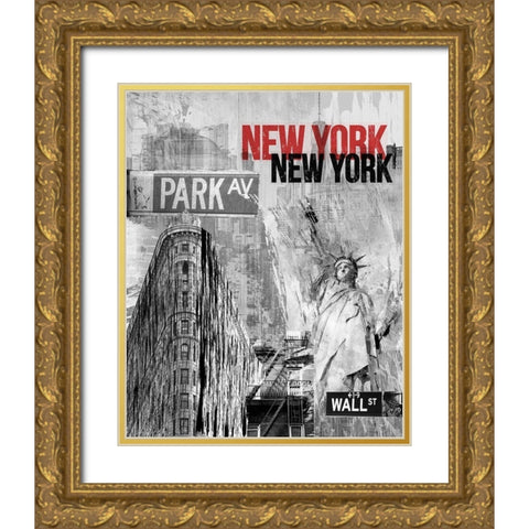 NY Park Ave Gold Ornate Wood Framed Art Print with Double Matting by Allen, Kimberly