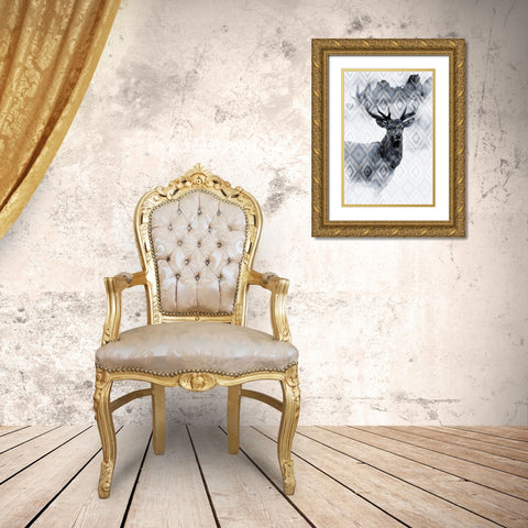Ikat Deer Gold Ornate Wood Framed Art Print with Double Matting by Allen, Kimberly