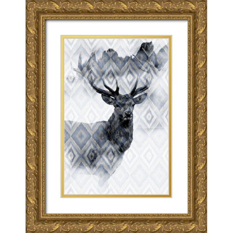 Ikat Deer Gold Ornate Wood Framed Art Print with Double Matting by Allen, Kimberly
