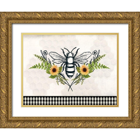 Bee Flower Gold Ornate Wood Framed Art Print with Double Matting by Allen, Kimberly