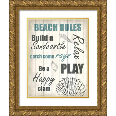 Beach Rules 1 Gold Ornate Wood Framed Art Print with Double Matting by Allen, Kimberly