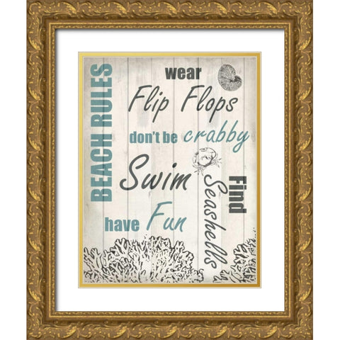 Beach Rules 2 Gold Ornate Wood Framed Art Print with Double Matting by Allen, Kimberly
