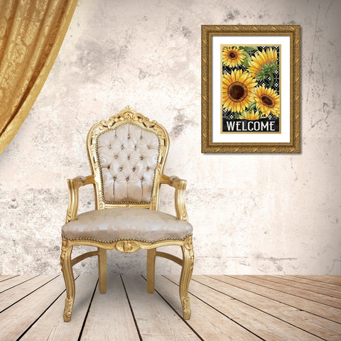 Sunflower Field Welcome Gold Ornate Wood Framed Art Print with Double Matting by Allen, Kimberly