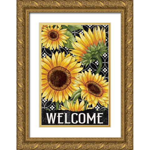Sunflower Field Welcome Gold Ornate Wood Framed Art Print with Double Matting by Allen, Kimberly