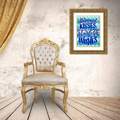 Mermaid Kisses Gold Ornate Wood Framed Art Print with Double Matting by Allen, Kimberly