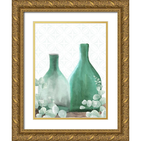 Eucalyptus Greens Gold Ornate Wood Framed Art Print with Double Matting by Allen, Kimberly