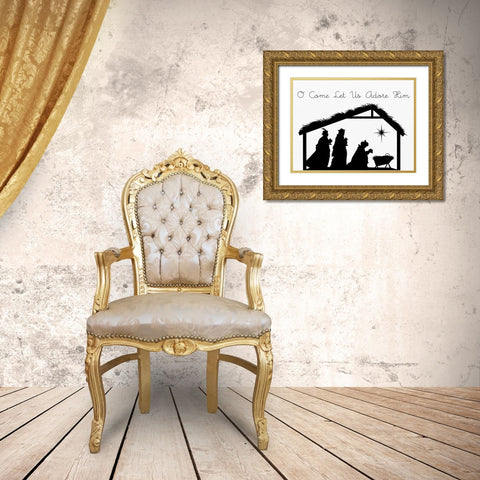 O Come Let Us Adore Him Gold Ornate Wood Framed Art Print with Double Matting by Allen, Kimberly