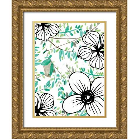 Greenery Gold Ornate Wood Framed Art Print with Double Matting by Allen, Kimberly