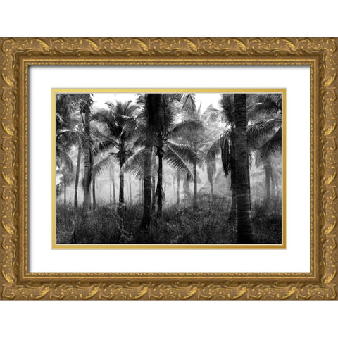 Palms Black And White Gold Ornate Wood Framed Art Print with Double Matting by Allen, Kimberly