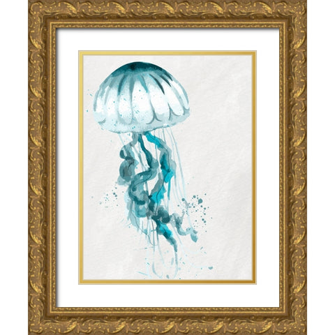 Jelly Jelly Teal 1 Gold Ornate Wood Framed Art Print with Double Matting by Allen, Kimberly