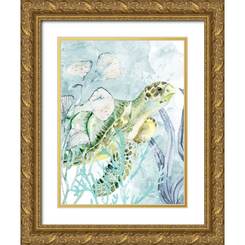 Sea Turtle Gold Ornate Wood Framed Art Print with Double Matting by Allen, Kimberly