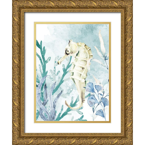 Seahorse Gold Ornate Wood Framed Art Print with Double Matting by Allen, Kimberly
