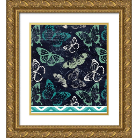 Butterflies and Chevron Gold Ornate Wood Framed Art Print with Double Matting by Allen, Kimberly