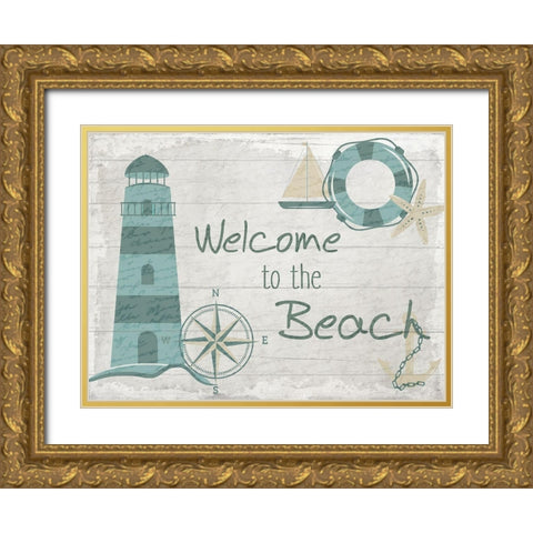 Welcome to the Beach Gold Ornate Wood Framed Art Print with Double Matting by Kimberly, Allen