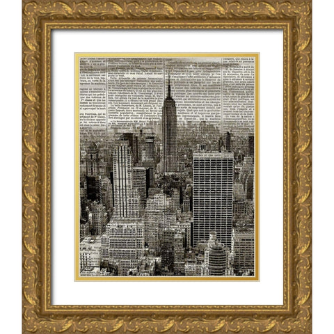 Newspaper City 1 Gold Ornate Wood Framed Art Print with Double Matting by Kimberly, Allen