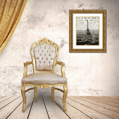 Newspaper City 3 Gold Ornate Wood Framed Art Print with Double Matting by Kimberly, Allen