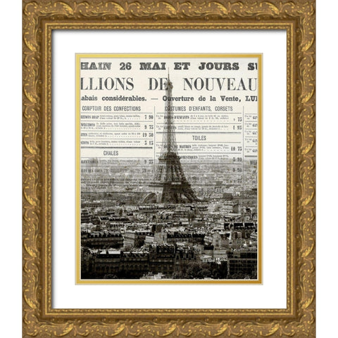 Newspaper City 3 Gold Ornate Wood Framed Art Print with Double Matting by Kimberly, Allen