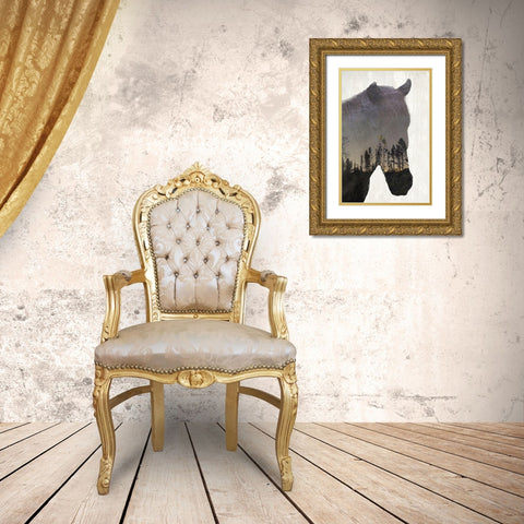 Starry Night Horse Gold Ornate Wood Framed Art Print with Double Matting by Kimberly, Allen