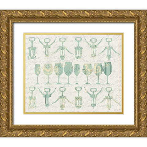 Wine in a Row Gold Ornate Wood Framed Art Print with Double Matting by Kimberly, Allen