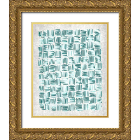 Teal Crosshatched 1 Gold Ornate Wood Framed Art Print with Double Matting by Kimberly, Allen