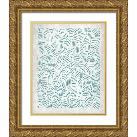 Teal Crosshatched 3 Gold Ornate Wood Framed Art Print with Double Matting by Kimberly, Allen