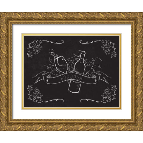 Bonjour Wine Gold Ornate Wood Framed Art Print with Double Matting by Kimberly, Allen